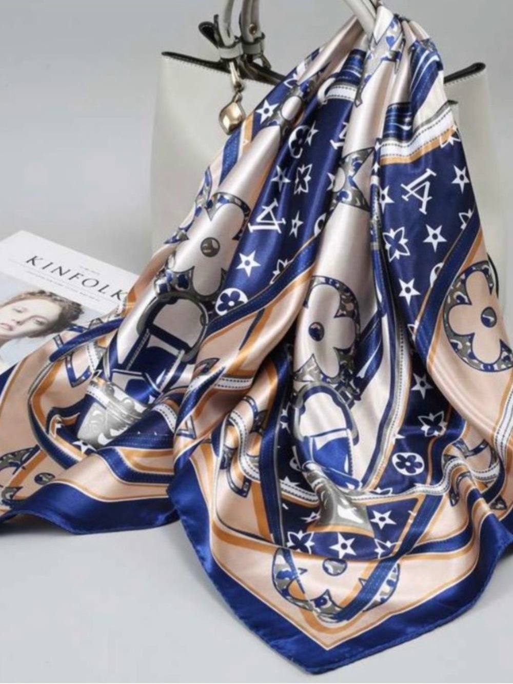 Luxury Patterned Satin Scarf - Picture 4 of 16